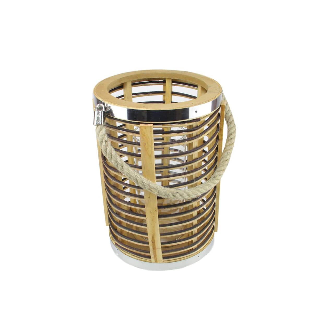 11.5" Rustic Chic Rattan Candle Holder Lantern with Handle